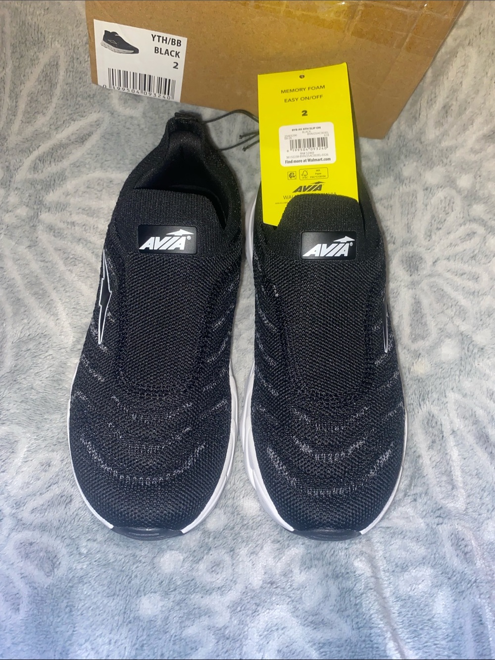 Avia Kids Black Slip-On Knit Sneakers with White Accent